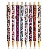 PASISIBICK 8 Pieces Girly Leopard Writing Pens - Cute Glitter Ballpoint Pens, Black Ink, Medium Point 1.0 mm for Women, Home, School, Office