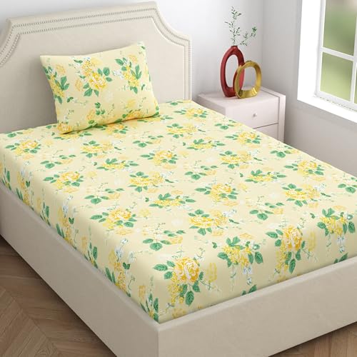 Image of Home Ecstasy 100% Cotton Single Bedsheet with 1 Pillow Cover - (Size 59 x 87 inches, 140 TC, Colour - Cream: Gilded Cream)