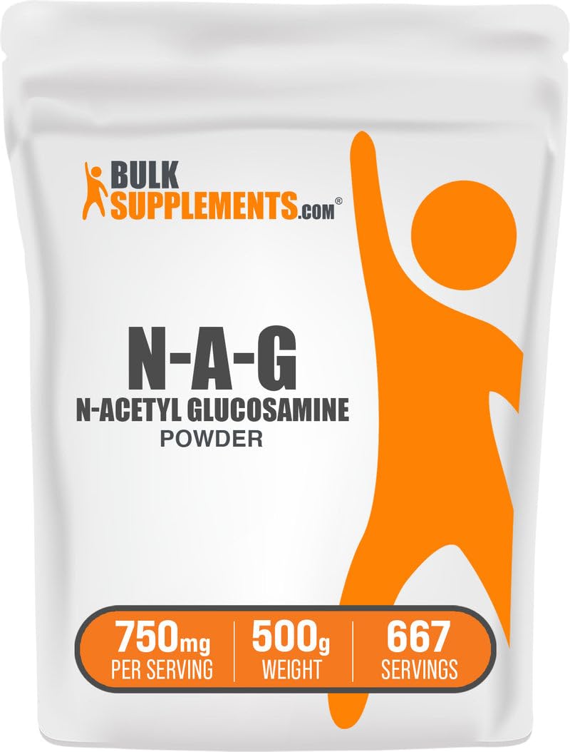 BulkSupplements.com N-Acetyl Glucosamine Powder - NAG Powder, Glucosamine 750mg, Glucosamine Supplement - Glucosamine Powder, Gluten Free, 750mg of per Serving, 500g (1.1 lbs) (Pack of 1)