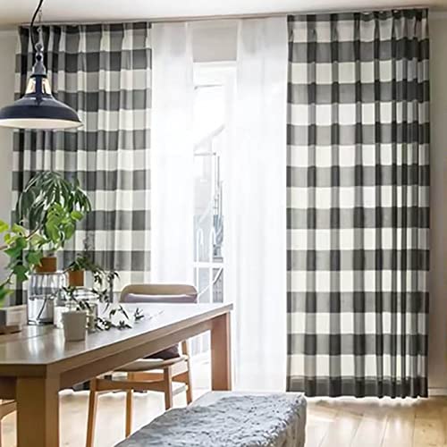 Amzdecor Buffalo Plaid Curtains Farmhouse Panels Black White Linen Textured Sheer Check Rod Pocket Rustic Window Treatment Sets For Living Room Bedroom,2 Panels,40''X84'',Black And White #TOP10