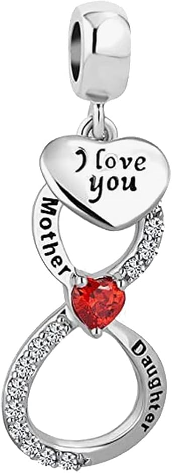 KunBead Jewelry I Love You Mother Daughter Heart Dangle Infinity Charms Compatible with Pandora Bracelet Necklace