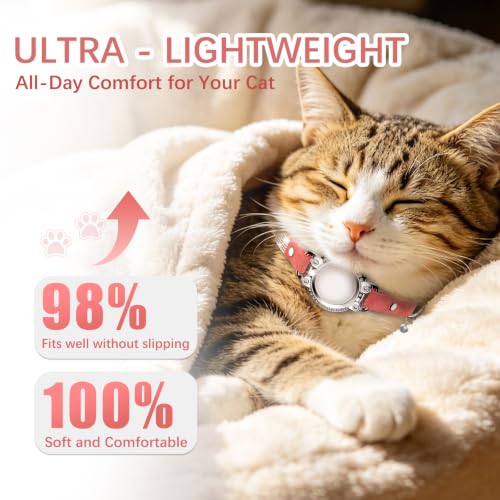 Image of AirTag Cat Collar Breakaway, Rhinestone Collar with Air Tag Holder, Rosered