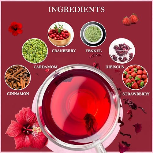 Image of Tealeaf & Co. Strawberry Hibiscus Tea Bags Blended with Fresh Herbs and Spices - Herbal Tea Bags with Organic Spices, Berries & Dried Hibiscus Flower Extract - Low Caffeine - Gluten Free - 50 Teabags