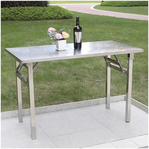Portable Stainless Steel Folding Work Table - Outdoor Camping Barbecue Table, Space-Saving Metal Design, No Assembly Needed, Perfect for Factory & Backyard Use (90x60x75cm)