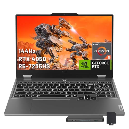 Image of Lenovo LOQ 15.6 inch 144Hz FHD Gaming Laptop, AMD Ryzen 5 7235HS, NVIDIA GeForce RTX 4050, 32GB DDR5, 1TB PCle SSD, Backlit Keyboard, Numeric Keypad, Wi-Fi 6, Win 11, Luna Grey, 1TB Docking Station Set