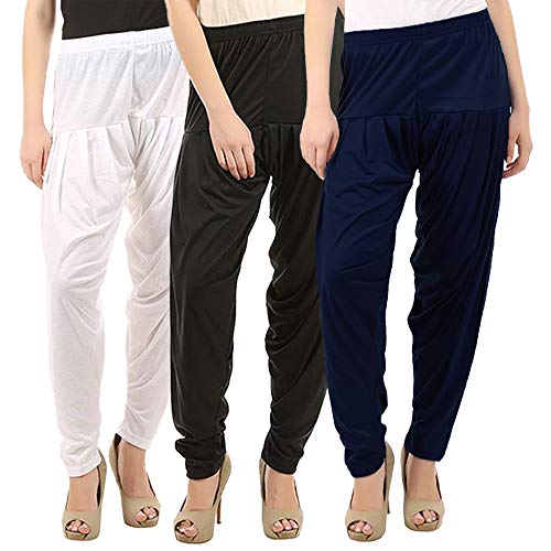 Image of Buy That Trendz Combo Offer (Pack of 3) Cotton Viscose Lycra Dhoti Patiyala Salwar Harem Bottoms Pants for Womens (White, Maroon, Black)