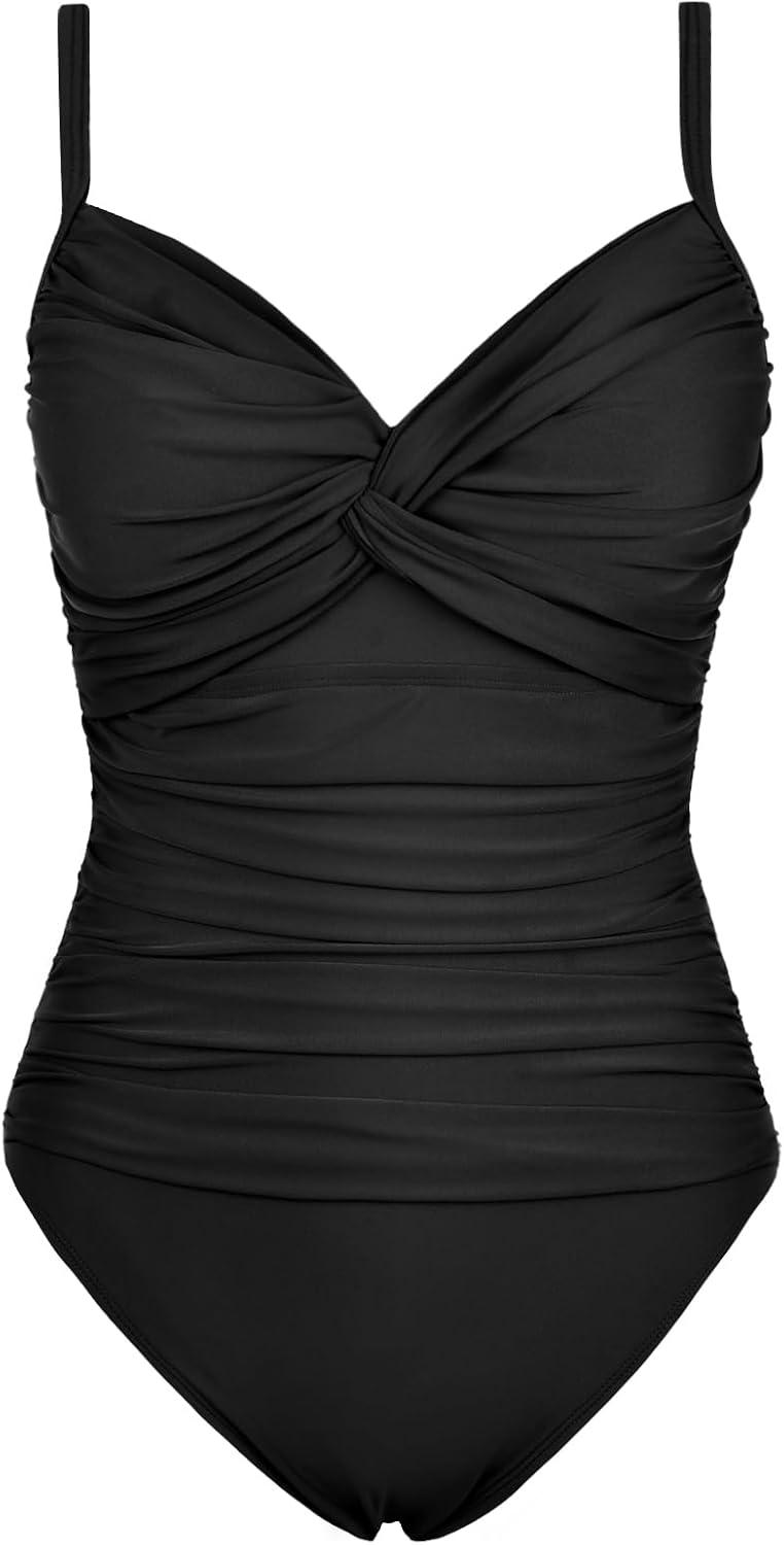 Firpearl Underwire Swimsuits for Women Ruched Tummy Control One Piece Bathing Suits Push Up Twist Front Swimwear - Image 6