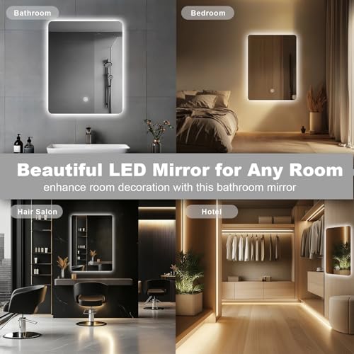 MYGIIVOVO Espejo de Pared para baño, Espejo de baño con iluminación, Espejo con luz LED, Interruptor táctil y 3 Colores Regulables (60 L x 45 B) - imagen 8