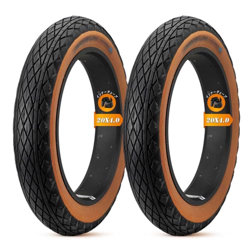 20 4 20x4 ファットタイヤ | 20X4.0 インチ E-BIKE 自転車用 ファットタイヤ 茶色リボン タイヤ 20x4.0 | 60TPI 20PSI 140KPA 1本