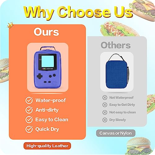 Hairao Kids Lunch Box Insulated Soft Lunch Bag Leather Lunch Box Gameboy Mini Cooler Back To School Thermal Meal Tote Kit Boys Girls Teens thumb #2