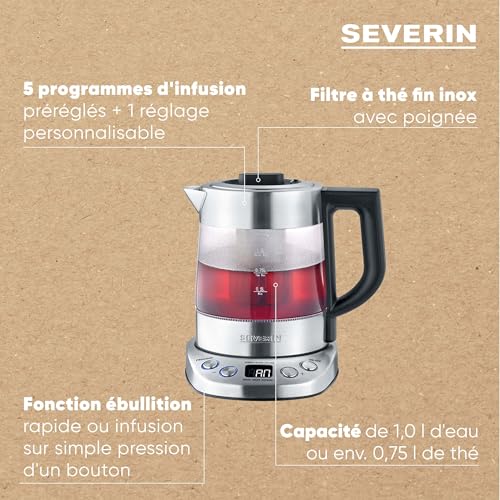 SEVERIN Bouilloire Eau et Thé 2 5 Programmes d'Infusion Préréglés Température et Temps Réglables VerreInox WK 3473 - vue 4