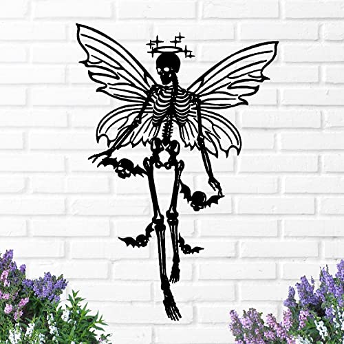 TDSEBM Skelett Fee Metall Wandkunst Schädel Gothic Prinzessin Skulptur Metall Wandbehang Grunge Halloween Dekor Metallschild Cover