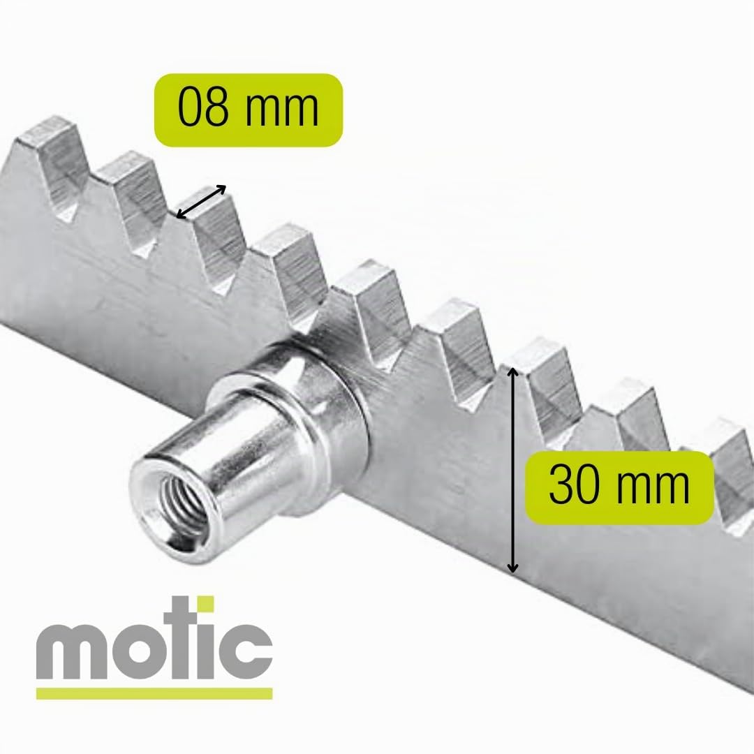 Cremallera de hierro para puertas correderas de garaje, guias correderas para puertas automaticas motores puertas exterior, jardín. Acero zincado 2 metros x 08 mm de espesor MOTIC - 2 METROS