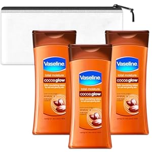 Vaseline Cocoa Glow Nourishing Lotion Travel Set – 3 Pack Bundle with Cocoa Glow Lotion Travel Size 100ml Plus Travel Bag | Travel Size Body Lotion for Adults