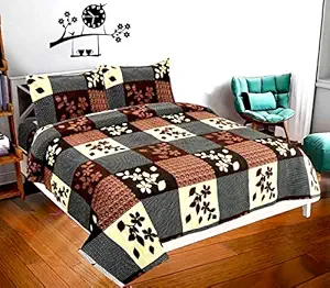 COTTON VILLAS 3D Printed Microfiber 3D Brown Box Bedsheet for Double Bed with 2 Pillow Cover Microfiber and Cotton Mix Color Brown (88 X 88 inch)