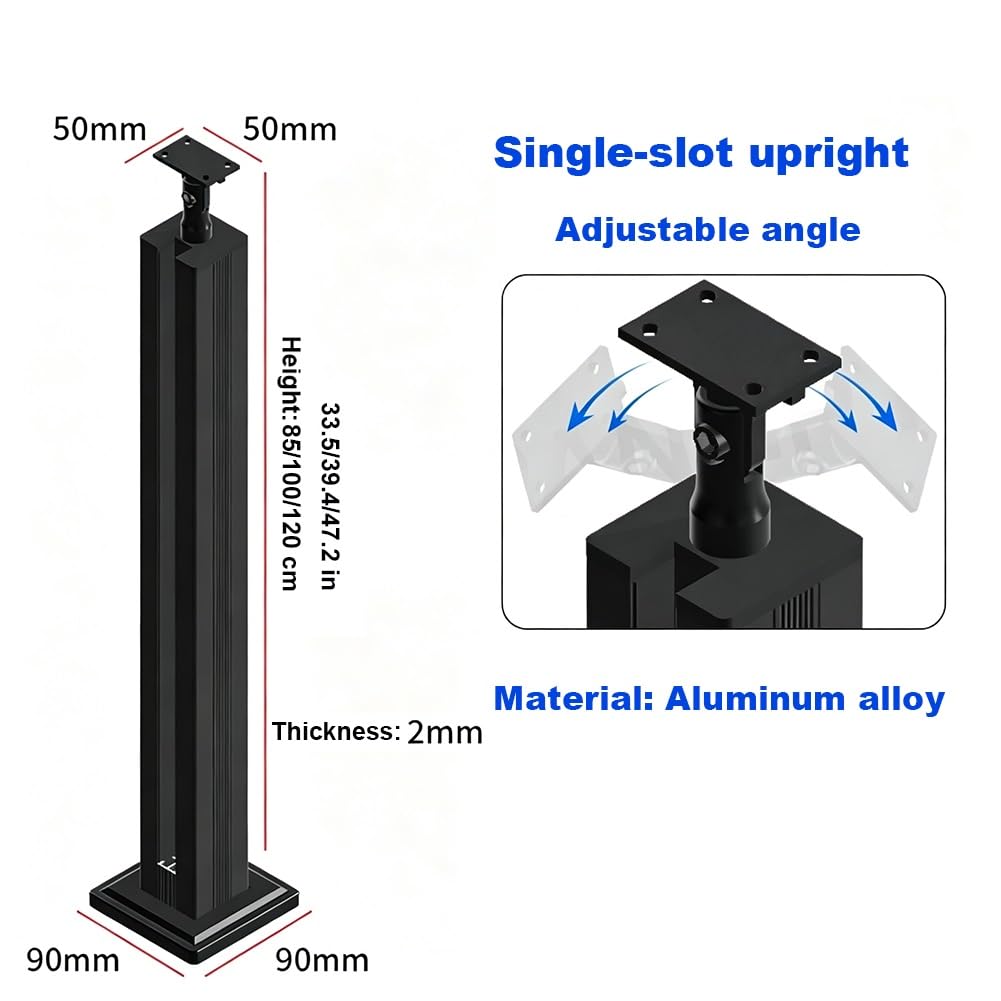 Geländerpfosten aus Aluminiumlegierung für Balkon- und Poolgeländer, mit flachen, verstellbaren 270°-Winkelhalterungen (Endpfosten, 85 cm/33,5 Zoll).