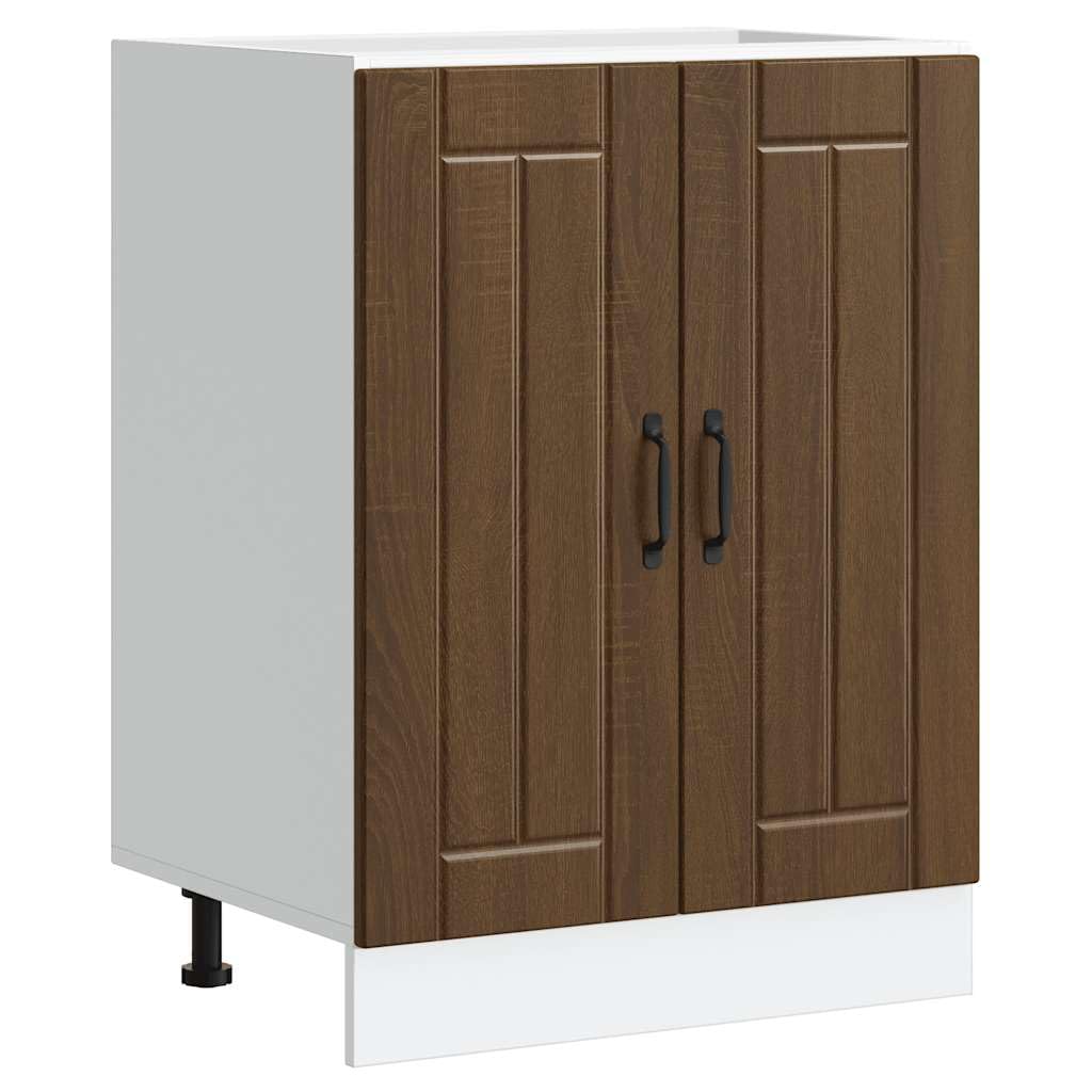 Lucca szafka pod zlewozmywak, brązowa, imitacja dębu, materiał drewnopochodny, 60 x 46 x 81,5 cm, z regulowanymi nóżkami, schowkiem na naczynia, garnki, sztućce, organizer kuchenny, praktyczna