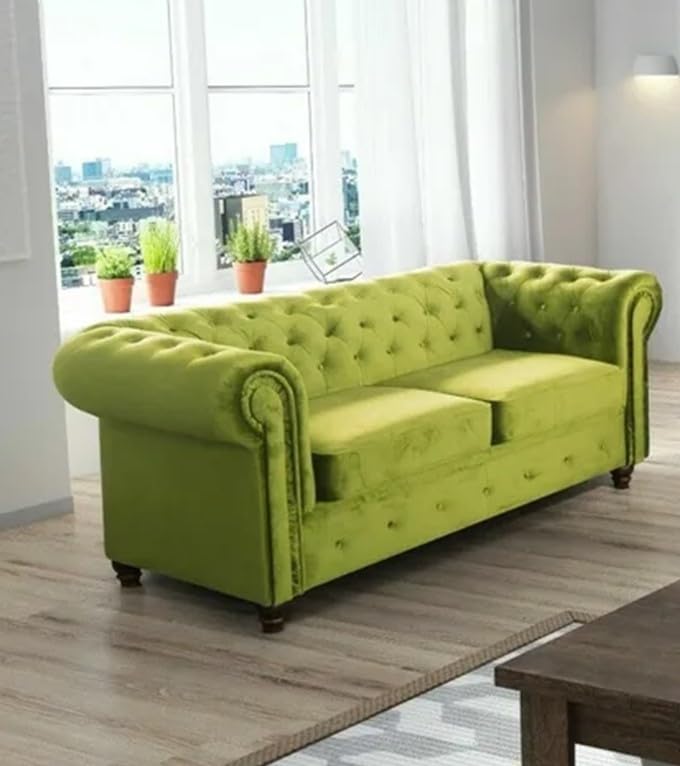 Easy4You Chesterfield Hellgr&uuml;ner Pl&uuml;sch Velvet 2-Sitzer Sofa 183x74x88 cm Sofas f&uuml;r Wohnzimmer Sofagarnituren mit Holzf&uuml;&szlig;e Set Sofas & Couches