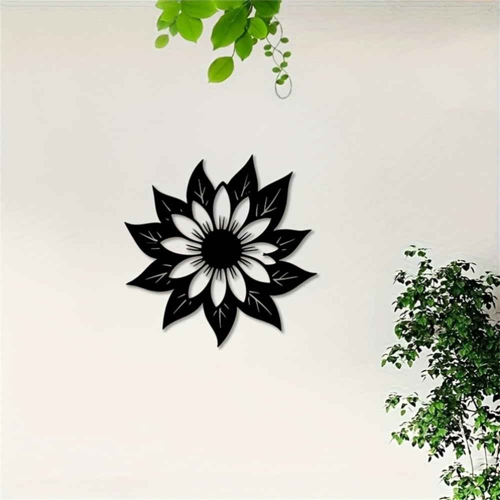 Generico Decoración de pared abstracta contemporánea de Metal con girasoles, diseño Floral Negro para Sala de estar, cocina y comedor para amantes del sol y Las Flores.