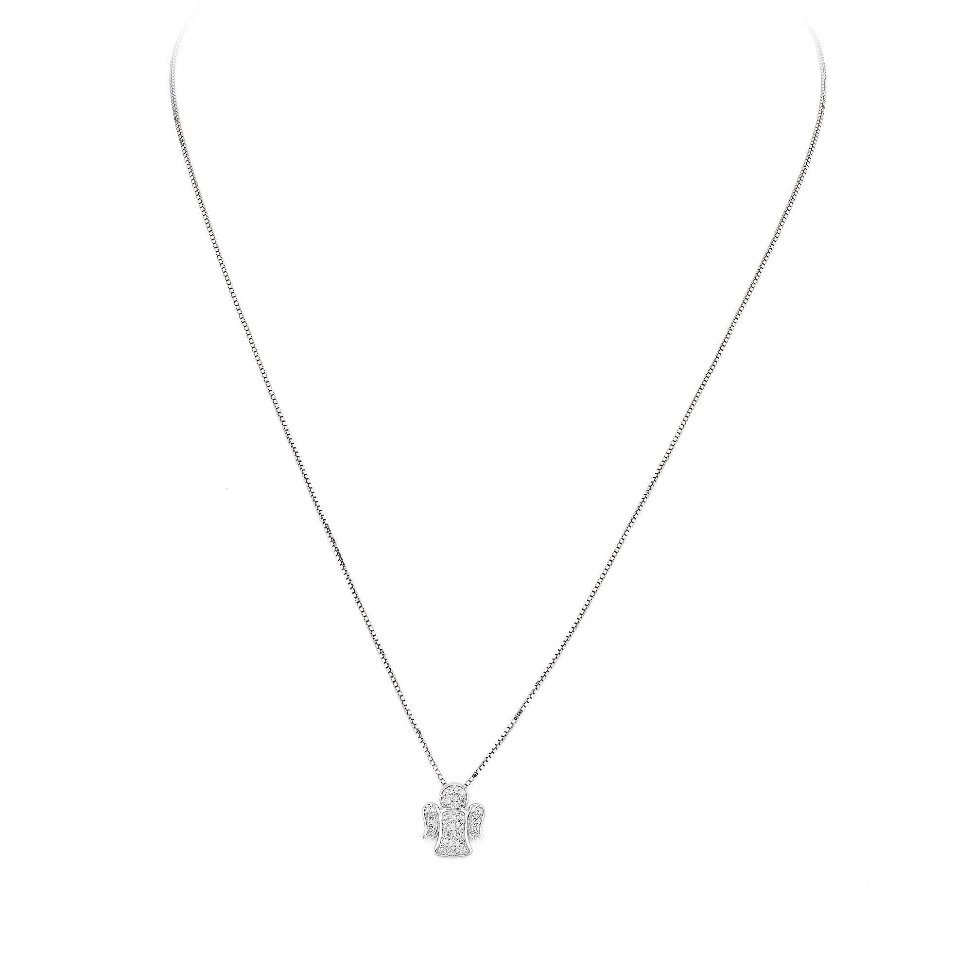 Amen Gioielli, Collana con Angelo, Collana Donna Argento 925, Rodiato con Zirconi Bianchi, Regalo Donna