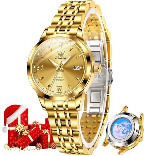Image of OLEVS Womens Automatic Watch Gold Luxury Diamond Self Winding Ladies Wrist Watches Waterproof Luminous Date