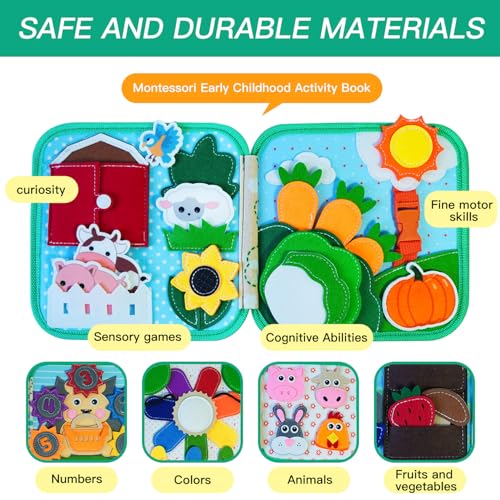 Image of Busy Book for Toddlers 1-3 ,Montessori toys ,Travel Toys for Toddlers 2 3 4 | Felt Activity Book, Busy Board for 1 Year Old, helps toddlers practice life skills, fine motor skills, Toddlers for Gifts