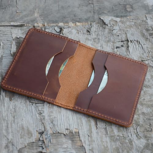 Image of JJNUSA Handmade Distressed Men's Minimalist Leather Wallet Card Holder Wallets for Gifts style2 Brown
