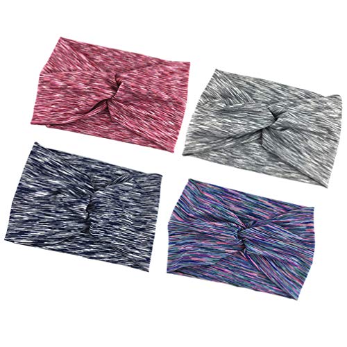 Minkissy Bandanas turbante torcidas Boho para yoga e treino esportivo (azul violeta cinza, vinho, ve