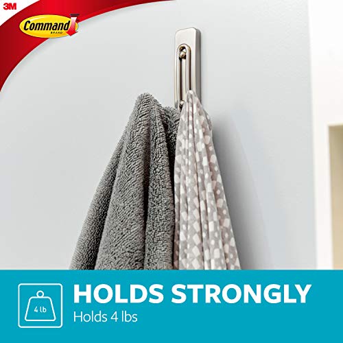 Command Large Double Bath Hook, Satin Nickel, 1-Hook, 1-Water-Resistant Strip, Organize Damage-Free