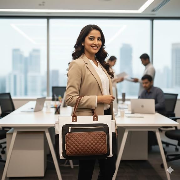 Image of Bayne Large Size Tote Bag with Lunch Compartment | Laptop Bags for Women Office Use | Waterproof Handbag for Women | Elegant Office Bag for Woman | Tote Bag for Woman | 13 inch Laptops