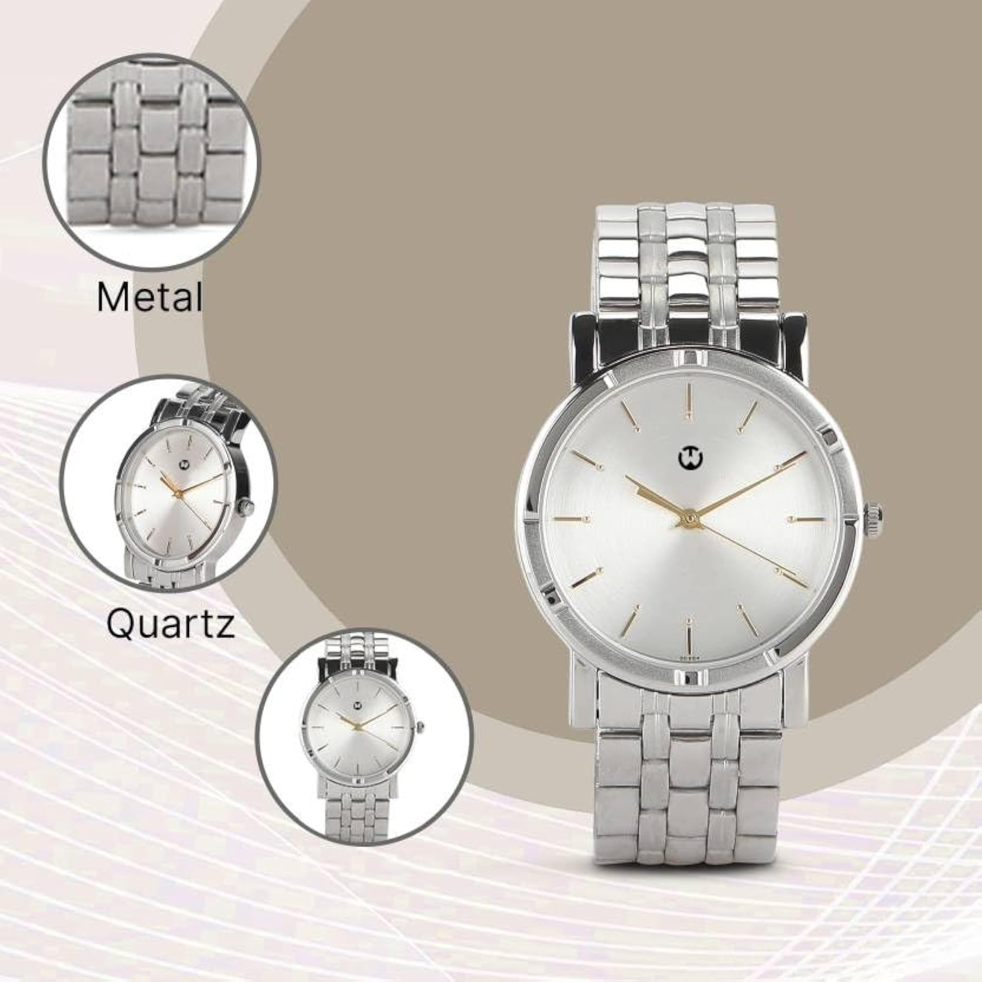 Men's Silver Stainless Steel Strap Watch, Black Dial