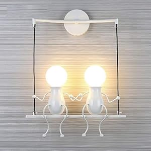 FSTH Bambola di Moda Semplice Swing Bambini Lampada da Parete Soggiorno Moderno Camera da Letto Creativa Applique da Comodino Luce Vacanza/Regalo di Nozze (Bianco-2)