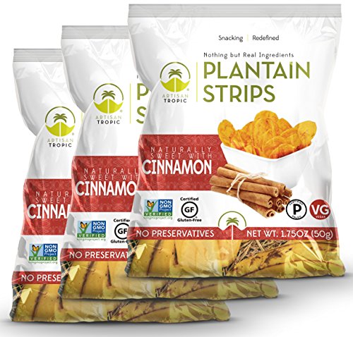 Artisan Tropic Plantain Strips with Cinnamon - Your Tasty and Healthy Snack Alternative - Paleo, Gluten Free, Vegan, Non-GMO - Made With Sustainable Palm Oil and No Added Sugar 1.75 Oz (3 Pack)