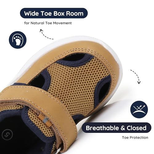 Image of Blikcon Infant & Toddler Boys and Girls Closed-Toe Sandals - Breathable Mesh First Walker Shoes with Adjustable Strap, Lightweight Non-Slip Summer Shoes for 6-24 Months