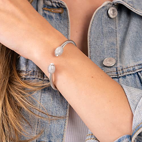 Barzel 18K Gold Plated Crystal Cable Bangle Bracelet For Women - Cuff Bangle Bracelet (Silver) #TOP1