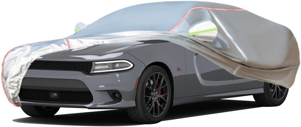 WOLWES Car Cover are Suitable for Dodge Charger All-Weather Windproof, Snowproof, Rainproof, UV-Protected and Breathable All-Season Universal with Side Door Zip Oxford Cloth Car Cover (Color : White
