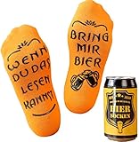 Geschenk für Männer, Socken mit Spruch auf der Sohle, WENN DU DAS LESEN KANNST BRING MIR B!ER, lustige Socken als Geburtstagsgeschenk,Vatertagsgeschenk(orange)