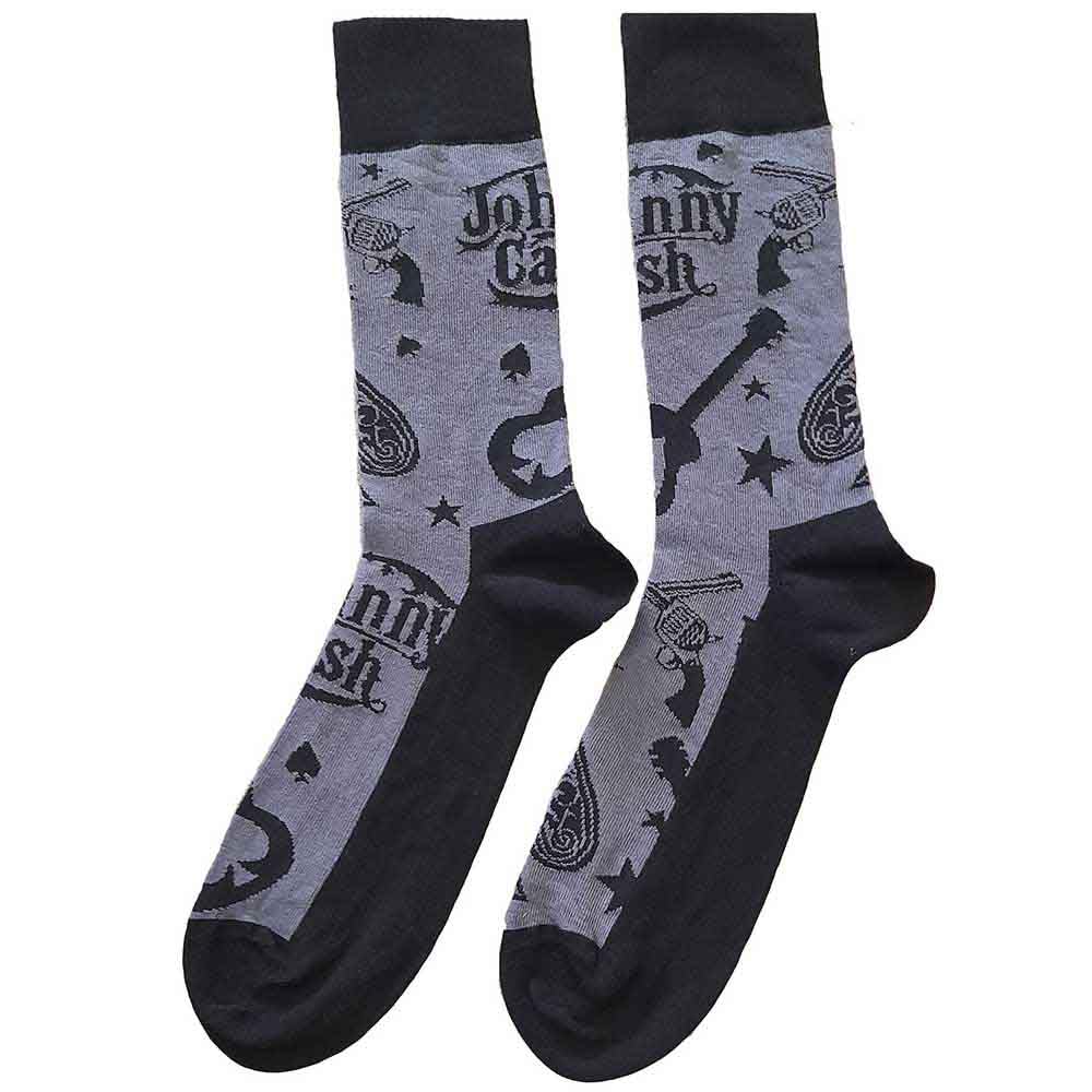 Johnny Cash Socks Guitars N Guns Logo Official Unisex Charcoal (UK SIZE 7-11) One Size