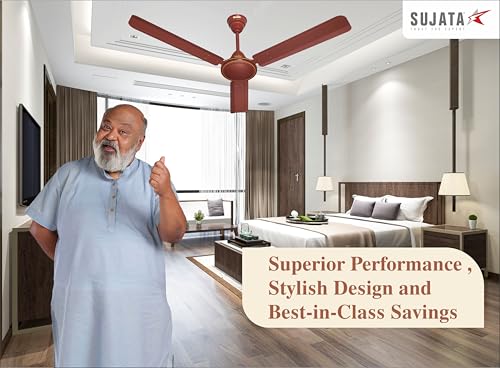 Image of Sujata Ceiling Fan | 3 Year Warranty | 100% Copper Winding, 1200mm | BEE 1 Star Rated Ceiling Fan for Living Room & Bedroom | Powerful Airflow, Energy Efficient, High Speed Performance (AL 450 Brown)