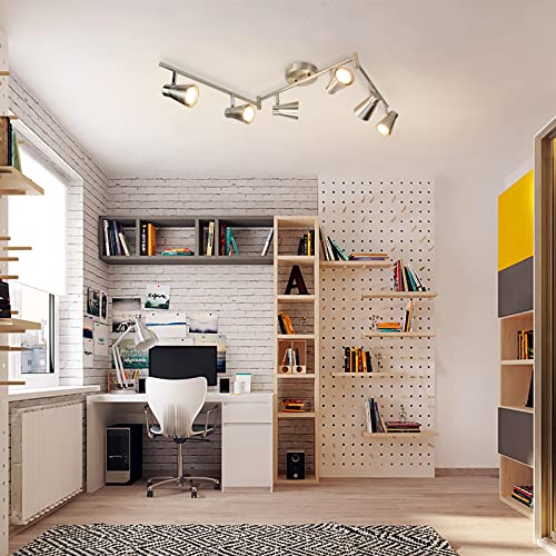 Dllt 6-Light Flexible Track Lighting Rail, Modern Directional Led Spot Ceiling Light Fixture Flush, Brush Steel, Bulbs Included For Living Room, Dining Room, Bedroom, Kitchen, Office #TOP4