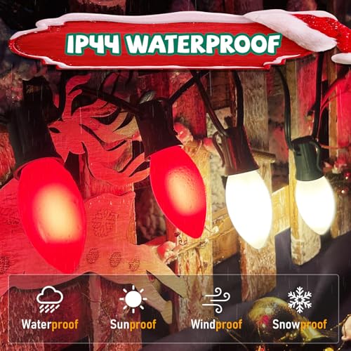 Image of GOOTHY 25Ft C9 Red and White Christmas Lights Outdoor, C9 Vintage Christmas Lights with 26 7W Red and White Bulbs, Hanging Outdoor String Lights for Patio Outside Holidays Party Xmas Roofline Wedding
