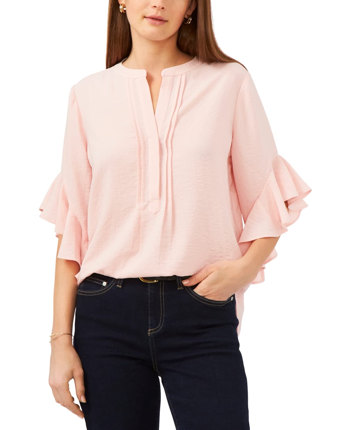 vince camuto long sleeve ruffle lurex top
