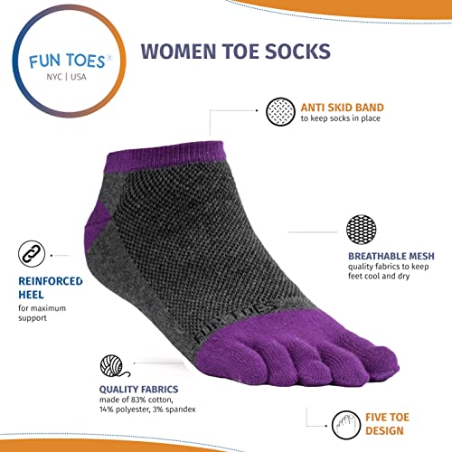Image of FUN TOES Women's Cotton Toe Socks-Barefoot Running- Breathable- 6 Pairs Pack-Size 9-11 Lightweight