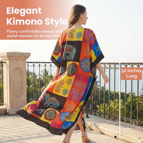 Image of Oussum Women Polyester Casual Long Plus Size Beach Caftan Cover Up Maxi Dress 1X-3X Summer Kaftan Dresses for Women