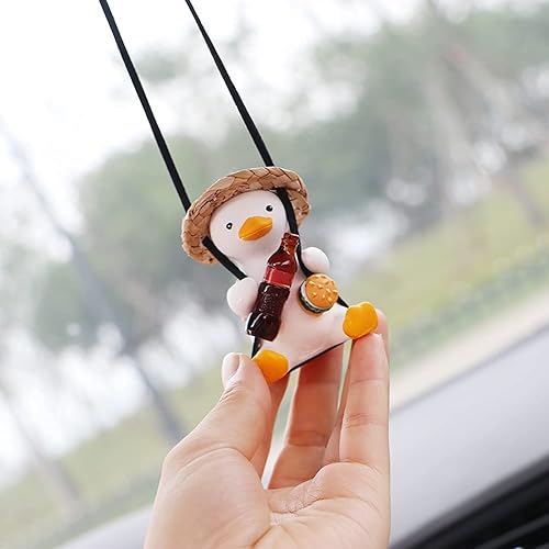 Miniatura 2 de Accesorios de decoración de coche de pato oscilante, colgante de espejo retrovisor para automóvil, decoración de espejo retrovisor para damas y