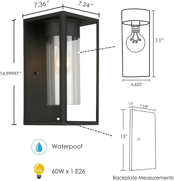 EGLO Outdoor Wall Light, Matte Black, 203033A