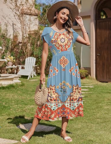 Image of Zeagoo Women Summer Midi A Line Dress Short Sleeve Casual Flowy Tiered Beach Long Sundress with Pockets 2026 Vacation Travel