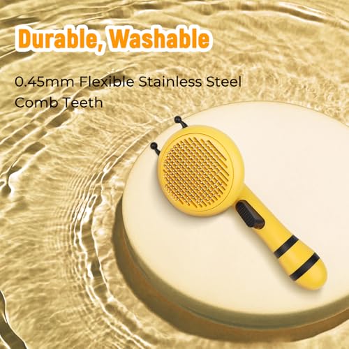 Image of Kyakya Bee-Shaped Self-Cleaning Cat Brush for Shedding - One-Click Hair Removal & Soft Massage Grooming Brush, Washable Deshedding Tool for Cats & Dogs, Suitable for All Coat Types, Yellow