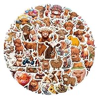 Highland Cow Stickers for Laptop (100 PCS),Gift for Children Teens Adults Girl Boys,Cartoon Animal Waterproof Stickers for Skateboard,Scrapbook,Bike,Phone,Computer,Luggage Water Bottle Guitar