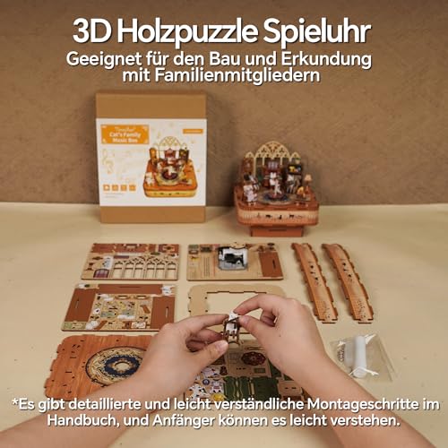 Tonecheer Spieluhr Holz 3D Puzzle, DIY Modellbausatz für Erwachsene, Drehbare Musikbox… – Ansicht 6